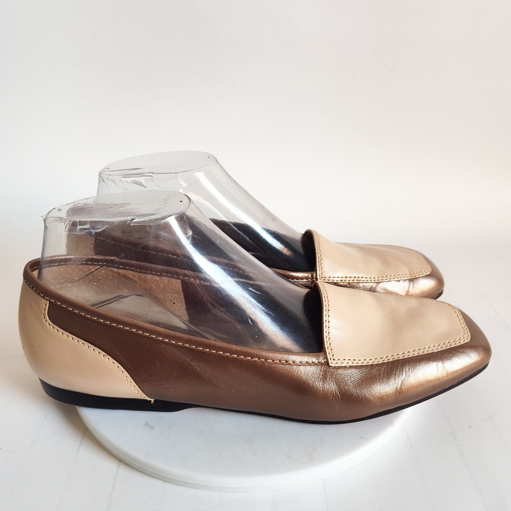 Enzo Angiolini Loafers Flats Size 8.5 Liberty Metallic Bronze Leather Square Toe